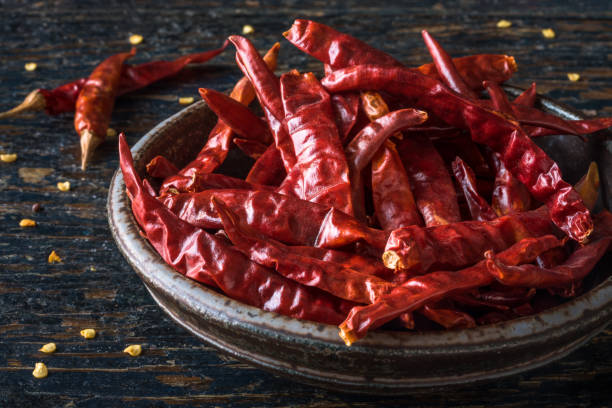 Dried Red Chili Peppers in a Bowl