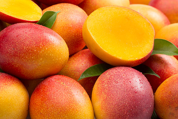 A lot of mangoes on white background